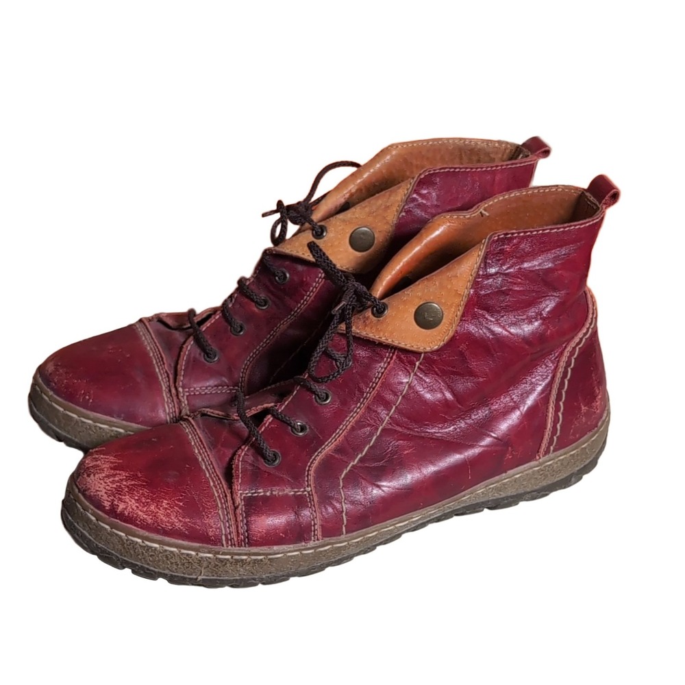 V Italia KIKI 1041 Ankle Boots Women's EU 40 US 9 Burgundy Tan Leather Combat